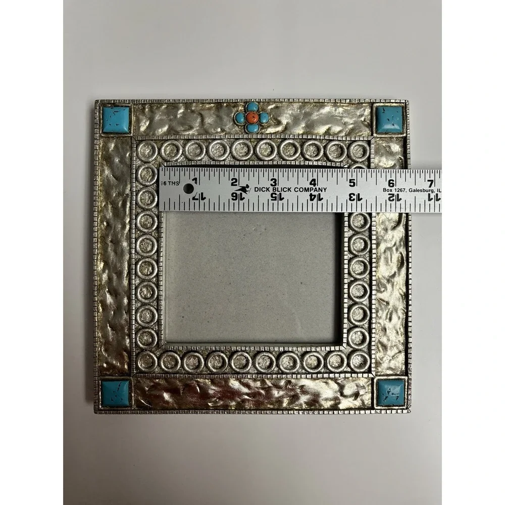 Southwestern Silver Tone Turquoise Picture Frame Rustic Coral Western Native‎